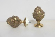 Vintage Brass Curtain Pole Rail Ends Finials French Rococo Leaf Old Gold Gilt