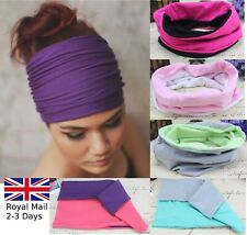 EXTRA THICK WIDE REVERSIBLE STRETCH HEAD WRAP YOGA HAIR HEADBAND LADIES GIRLS