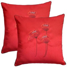 Set of 2 Embroidered Red Poppy