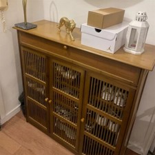 Large Bamboo Shoe Cabinet Hidden Freestanding 16 Pairs Shoe Rack Organizer Shelf