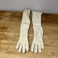 Vintage Victorian ? ivory 7.5 size Long Leather Gloves with pearl buttons 