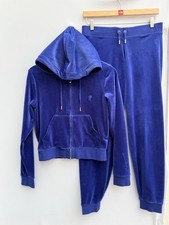Juicy Couture Blue Velour Hoodie & Jogger Pants Tracksuit Set Womens M Medium