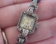 Vintage Art Deco style Silver Marcasite ladies watch Hallmarked 1951 SBSLd Ticks
