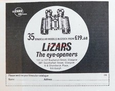 LIZARS of Glasgow Binocular Stockists Advert : Small 1979 Print AD