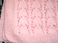 Pram Blanket Knitted Baby Shawl Traditional PINK Lacey NB Wrap Handmade 35 x 35"