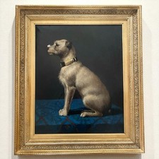 Antique Dog Border Terrier Oil Painting Portrait Karin Stackelberg Sweden