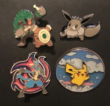 4 X Pokemon Pin Badge Surfing Pikachu Rillaboom Radiant Eevee Lucario Metal
