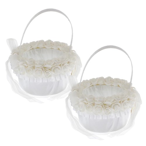2pcs white satin flower - 2pcs,