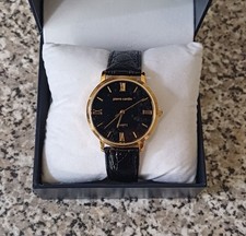 Vintage Old Stock Pierre Cardin Gold plated Leather Strap Quartz Watch, New 