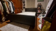 Brown leather sleigh - bed, frame