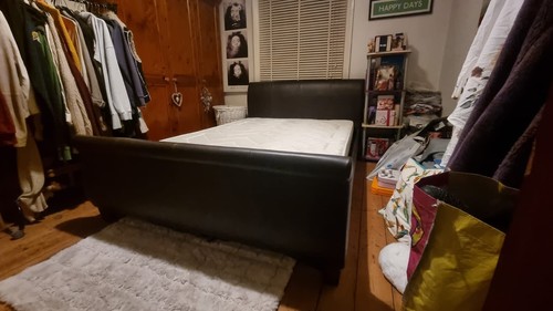 Brown leather sleigh - leather, frame