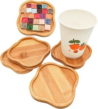 4PCS Bamboo Mosaic Coasters, Blank Base Trays for Crafts DIY Mosaic Supplies