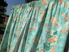 Pr Vintage Retro Curtains Green Floral Sandown & Bourne Lancashire W52” D47” B27