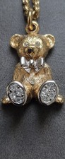 Vintage BURBERRYS Gold Color Teddy Bear Pendant and Necklace: Cubic Zirconi