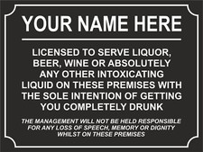 Bar Sign, Funny, Personalised, Licensee, Man Cave, Shed - Metal Gift Plaque