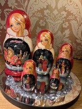 Russian Matryoshka Nesting Doll 5 Pc. Winter Christmas Scene Hand Painted B02