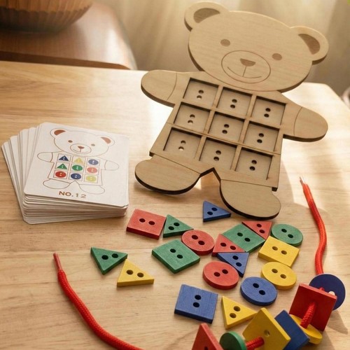 Montessori wooden bear button - wooden,