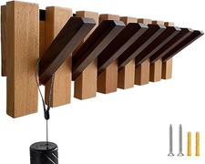 Wooden Wall Mounted Coat Rack | Piano Style Foldable Hooks Entryway Organizer