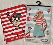 Where’s Wally Costume Girls 7-9yrs (5pieces) AND Where’s Wally Canvas Drawstring