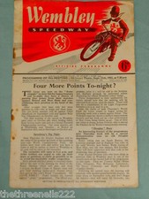 SPEEDWAY PROGRAMME - WEMBLEY V BRISTOL - SEPT 11 1952