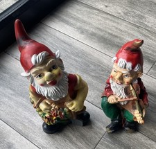 Rare Garden Gnomes Ornament Resin Outdoor “The Gardener” & “playing a fiddle”