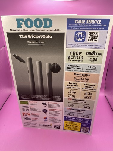 Wetherspoon menu the - wetherspoon, wicket