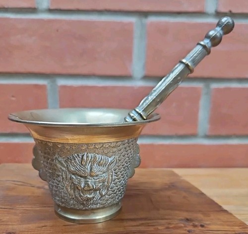 Vintage heavy brass pestle and - brass,