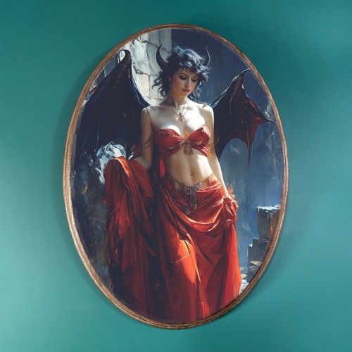 Red dress demon woman - woman, wooden