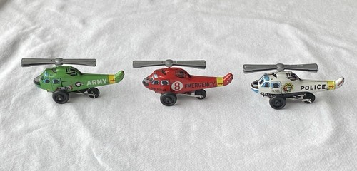 Vintage tin toy helicopters - tin,