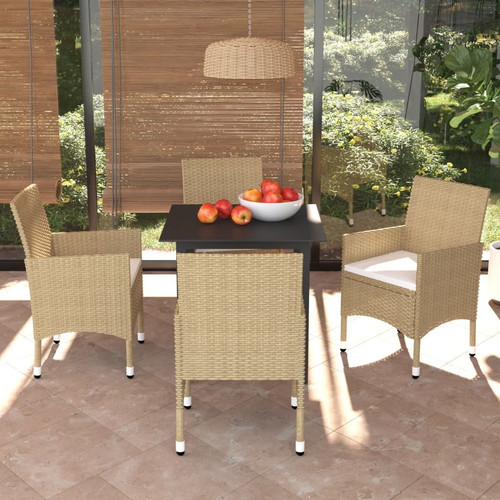 Dining set beige rattan - pe,
