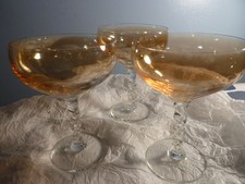 Vintage 3 x Amber Lustre Twisted Stem Champagne Coupe Glasses Diam 9cm H 13.5 cm