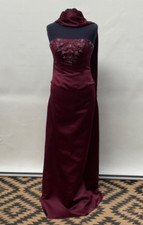 Ella Park Bridesmaid Two Piece Dress Satin Wine Colour With Gloves And Wraps XS
