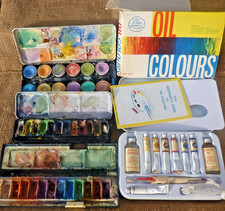 Vintage artist paint box Reeves Rowney Page London Job lot Display