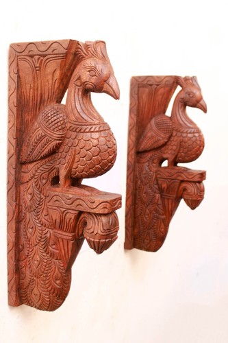 Wall wooden peacock corbel - wooden,
