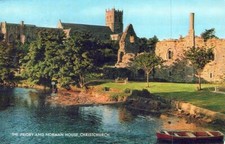 Postcard THE PRIORY AND NORMAN HOUSE CHRISTCHURCH Water Sky Boat Plant AA10466
