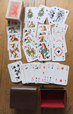VINTAGE Leather slipcased SMALL PLAYING CARDS no.341 Non-standard Court Cards