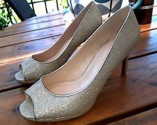 Marks and Spencer light gold high heel peep toe court shoes party heels size 6.5