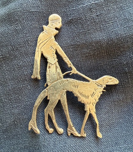 Lady with borzoi dog pin - with,