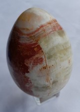 Polished Stone Green and Brown Onyx Egg + Glass Stand 7cm VGC