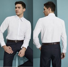 Mens White Shirt Long Sleeve Smart Polycotton Business Wedding Formal Workwear