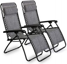 2x Garden Recliner Chair Zero Gravity Folding Chair Outdoor Relaxing Sun lounger
