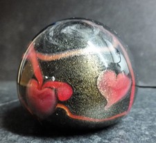 John Ditchfield Glasform Iridescent Glass Paperweight Love Heart's early 1980's