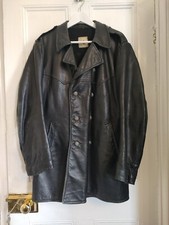 Genuine Rare Vintage Swedish Army M-1915 Tank Leather Coat, 44"