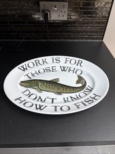 STEPHANIE FERNALD MOTTO WARE BONE CHINA FISH FISHING Serving 40cm Plate Platter