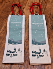 2 x Waitrose Christmas Xmas scene Jute bottle gift bag New / Unused RARE