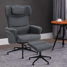 High Back PU Leather Ajustable Swivel Recliner Office Chair w/Footstool Set Home