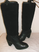 UGG Australia "Ava" Black Leather / Exposed Shearling Fur boots 5.5 UK EXCELLENT