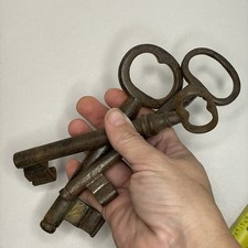 Antique Vintage Skeleton Church Keys Cast Iron Large about 6 inch lot of 3