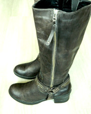 NEXT Ladies Knee Biker Boots Grey Leather Size 6.5 / 40