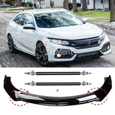 For Honda Civic Accord Gloss Black Front Bumper Lip Splitter Spoiler + Stud Rods